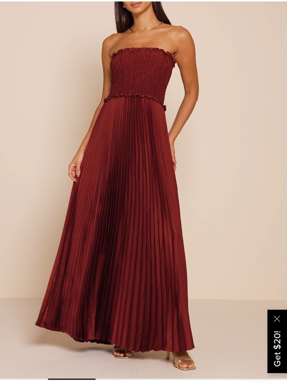 Lulu's Strapless Pleated Maxi Dress in Burgundy